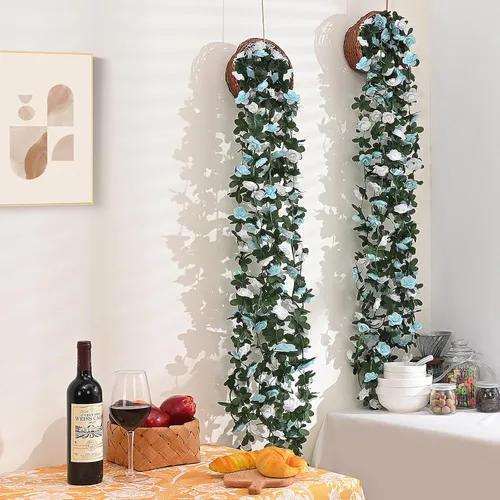 Miniatura 5 de MARTINE MALL Guirnalda de Flores – 5 hebras de 41 pies de enredaderas de rosas para decoración de dormitorio, guirnalda floral de rosas azules