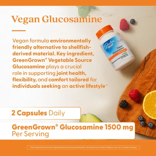 Miniatura 5 de Doctor's Best Suplemento vegano de glucosamina para hombres y mujeres – Glucosamina 1500 mg por 2 cápsulas, apoyo para la salud