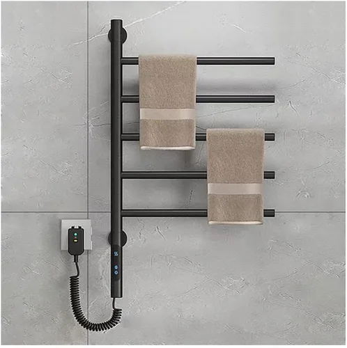 Toallero eléctrico con calefacción, calentador de toallas giratorio montado en la pared, calentador de toallas de acero inoxidable, 5 barras con