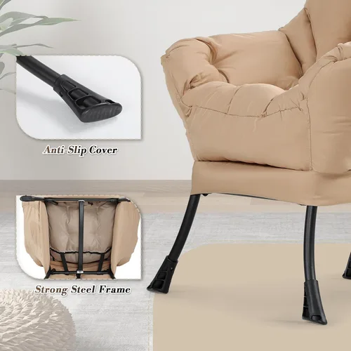 Miniatura 7 de Athena Collection Silla perezosa con otomana, sofá de salón, silla tapizada con reposapiés plegable, silla de lectura con bolsillo lateral y Beige