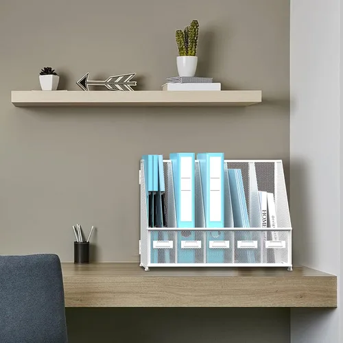 Miniatura 2 de SUPEASY Organizador de escritorio de metal para revistas, con 5 compartimentos verticales, organizador de archivos para escritorio de oficina, Negro