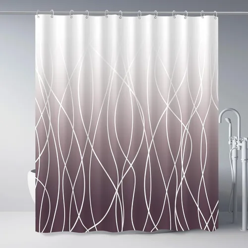 Miniatura 30 de Juego de cortinas de ducha azul egeo para baño con ganchos, cortinas de baño decorativas repelentes al agua y lavables con rayas blancas, 72 x 72