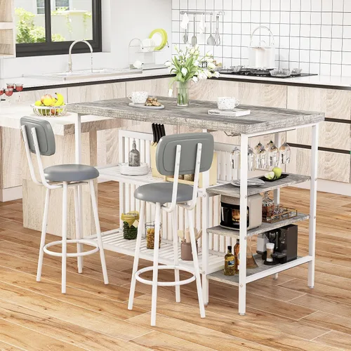 Miniatura 5 de DKLGG Juego de mesa de comedor de 3 piezas para 2, isla de cocina con asientos y almacenamiento, juego de mesa de bar industrial y sillas, juego