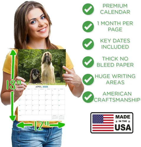 Miniatura 4 de Calendario de Lebrel Afgano 2025 2026, calendario mensual de pared de raza canina, 12" x 18" abierto, papel grueso sin traspaso, ideal para regalo