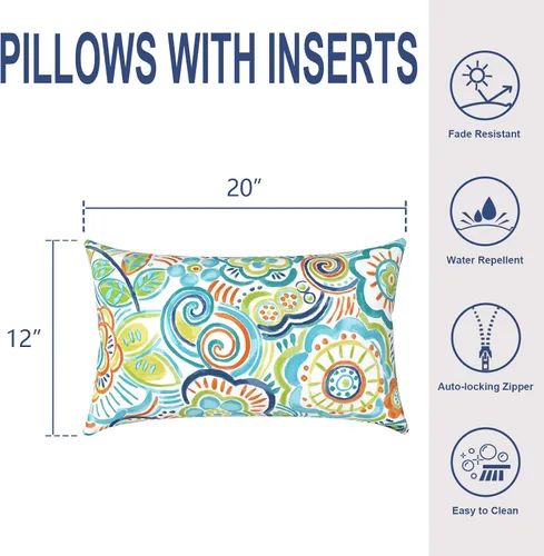 Miniatura 518 de Juego de 2 almohadas para exteriores de 16 x 16 pulgadas, repelentes al agua con interiores, para muebles de patio, hogar, jardín, geometría bohemia