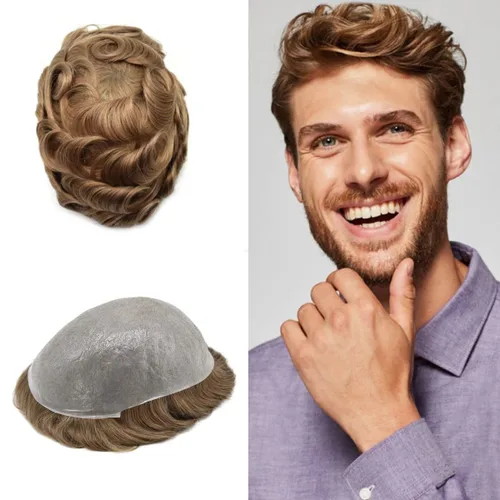 Miniatura 38 de Toupee - Sistema de cabello para hombre, 0.002 in, piel ultrafina, bucle en V, aspecto natural, piezas de pelo para hombre, tupé, piezas de repuesto