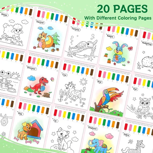 Miniatura 2 de Libros para colorear con agua para niños pequeños, papeles de pintura de acuarela sin desorden con tema de animales para niños, kit de pintura