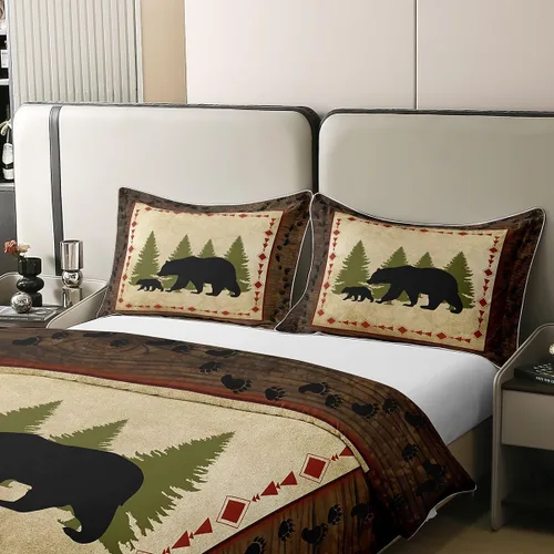Miniatura 4 de Juego de funda de edredón de oso 100% algodón, tamaño Queen, rústico, rústico, oso, vida silvestre, oso salvaje, juego de ropa de cama, decoración