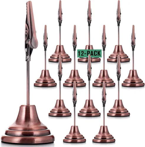 Miniatura 8 de Marspark 12 soportes para números de mesa para boda, 3 pulgadas, tarjetero con clip de cocodrilo, base ponderada, soportes de tarjetas de metal