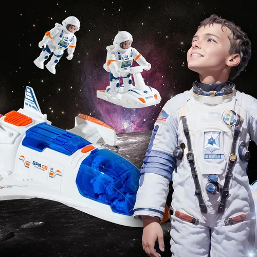 Miniatura 6 de Wbzle Juguete de Transbordador Espacial con Figura de Astronauta - Juguetes Espaciales con Luces y Sonido - Juguete de Nave Cohete para Niños de 3-5