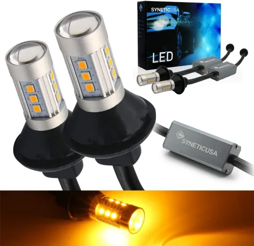 Syneticusa 1157 - Bombillas LED para luz de señalización frontal y trasera sin errores, luz de estacionamiento, color amarillo y ámbar