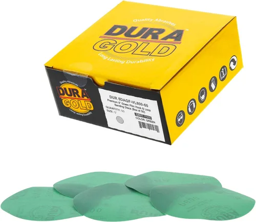 Miniatura 19 de Dura-Gold Discos de lijado de película verde de 5 pulgadas de alta calidad - Grano 80 (caja de 50) - Discos de papel de lija con respaldo de gancho