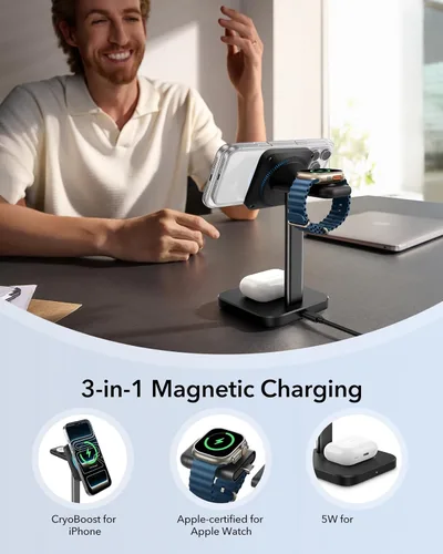 Miniatura 5 de ESR para soporte de cargador MagSafe, estación de carga 3 en 1 con CryoBoost, carga inalámbrica con enfriamiento de teléfono, soporte MagSafe