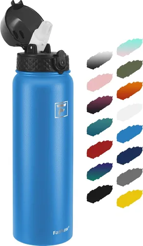 Miniatura 50 de Fanhaw Botella de agua de acero inoxidable aislada para niños de 20 onzas con tapa con popote, a prueba de fugas y antipolvo, botella de uso diario