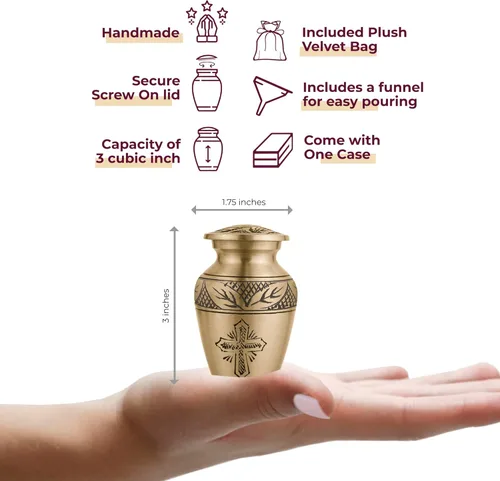 Miniatura 2 de Trupoint Memorials Urnas pequeñas para recuerdo de cenizas humanas, mini urna de cremación decorativa religiosa para hombres y mujeres adultos, Cruz