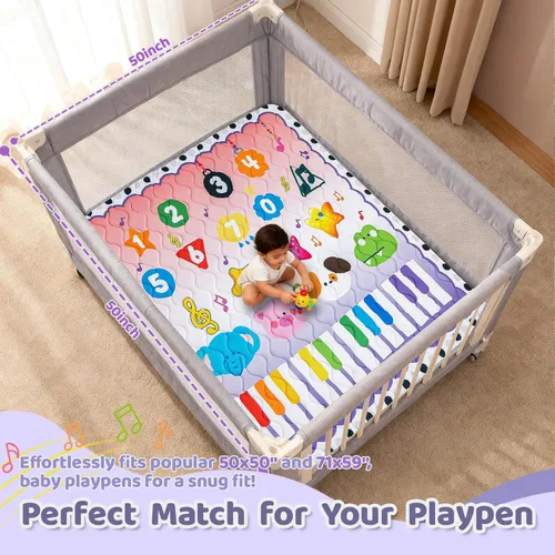 Miniatura 2 de RONGFA Alfombra de juego para bebé para suelo, 50 x 50 pulgadas, espuma gruesa, suave, acolchada, para bebé, tapete para corralito para niños Piano