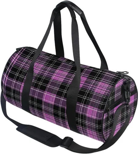 Miniatura 4 de Pink Black Plaid Gym Bag for Women and Men, Small Duffel Bag for Travel Sports Vacation Weekender Overnight Beach, Lightweight Carry on Bag for Boys