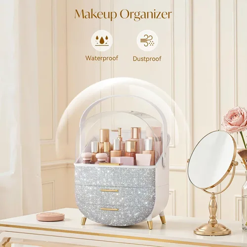 Miniatura 6 de Organizadores de maquillaje Bling, estuche de exhibición de cosméticos con cubierta transparente, organizadores de maquillaje de tocador para lápiz