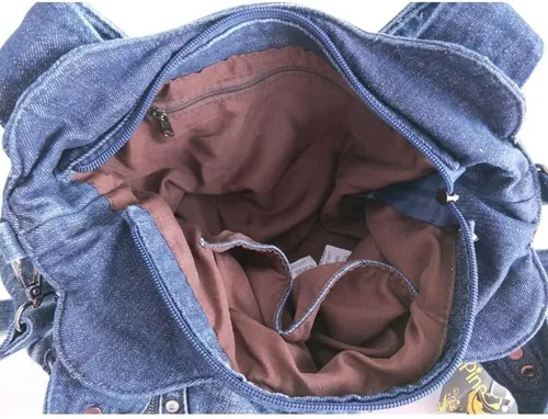 Miniatura 6 de Bolso Hobo de mezclilla para mujer, bolsos de mezclilla, bolso de hombro, remache tejido vintage, bolso de mano casual, bolso cruzado, Azul