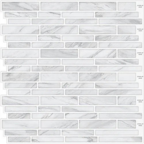 Miniatura 11 de Tilingview 10 piezas de azulejos de pelar y pegar para salpicaduras de cocina, diseño de tiras, azulejos de vinilo autoadhesivos, adhesivo de pared