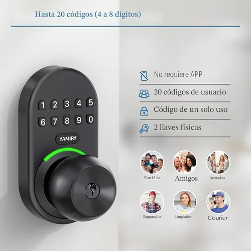 Miniatura 2 de Yamiry - Cerradura inteligente con teclado, cerradura digital de entrada sin llave con asa, perilla electrónica de código para puerta delantera