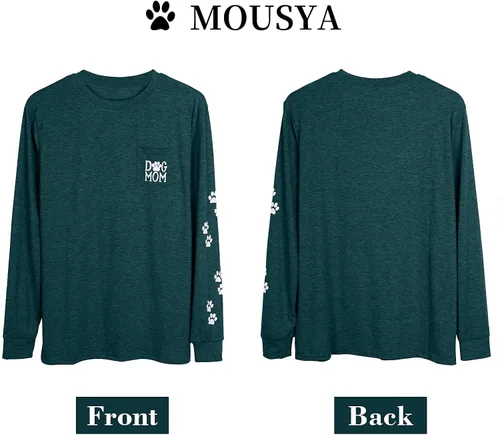 Miniatura 4 de Camiseta de manga larga para mujer, diseño de pata de perro, diseño de perro y mamá, con estampado de lindo amigo, con bolsillo de parche