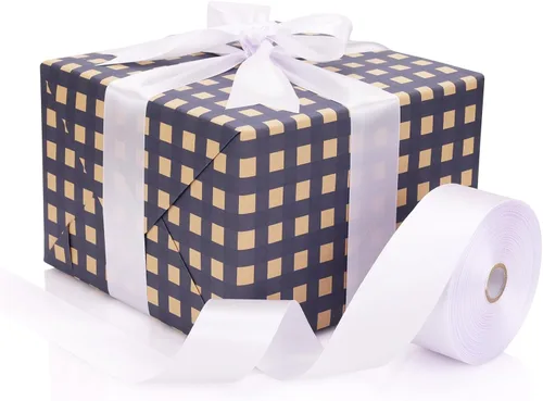 Miniatura 4 de Cinta de satén blanco de 1-1/2 pulgadas, rollo de cintas de tela sólida de 50 yardas para invitaciones de boda, ramos de novia, costura