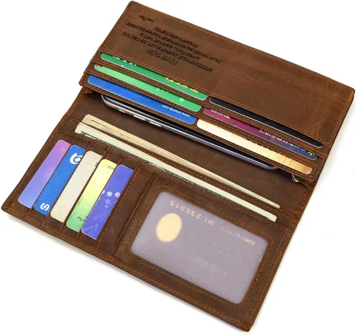 Miniatura 6 de LUUFAN Billetera larga de cuero genuino para hombre, cartera plegable grabada