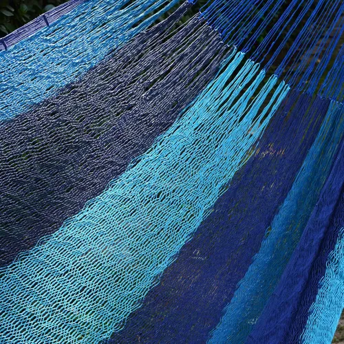 Miniatura 4 de NOVICA Hamaca maya tejida a mano de nailon turquesa azul, brisa de la tarde (individual)