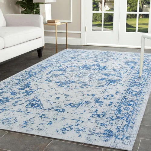 Miniatura 29 de Alfombras de 6 x 9, alfombras grandes lavables con flores estilo boho, alfombra de pelo bajo antideslizante y ultradelgada, alfombra para puerta