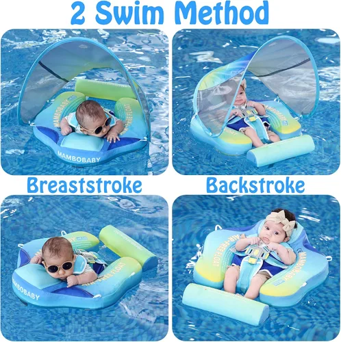 Miniatura 3 de Mambobaby Float Add Tail Flotador de natación para bebé/bebé con toldo, no inflable, sólido, mejorado, suave, impermeable, material de cuero