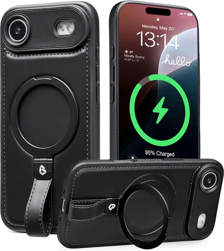 Miniatura 21 de Butaiga - Funda para iPhone 12 Pro Max con correa de cuero, soporte de anillo, color negro Finger Loop, Relieve Smartphone Pinky Strain