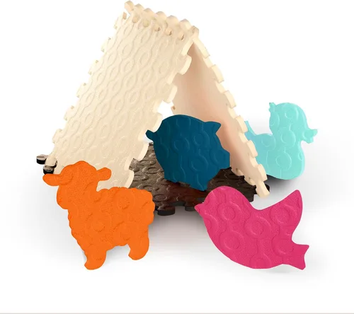 Miniatura 2 de B. toys Tapete de suelo de animales - 12 azulejos de espuma entrelazados y extraíbles - Azulejos gruesos de rompecabezas para recién nacidos, niños