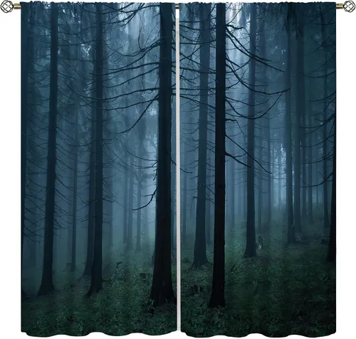 Miniatura 13 de Cortinas de bosque, árboles altos rectos, encantadores paisajes con temática de la naturaleza, cortinas opacas decorativas, para dormitorio, sala