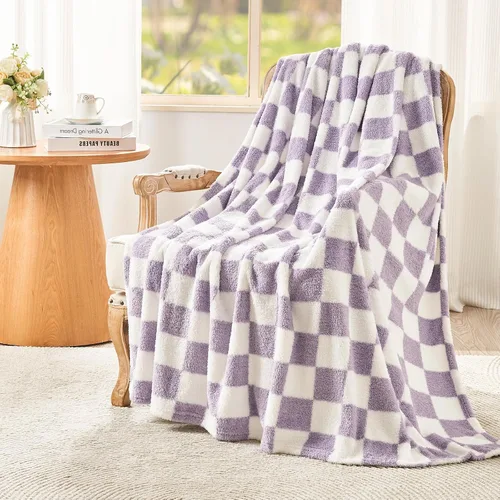 Miniatura 31 de EMME Manta de vellón, manta jacquard 3D para sofá y cama, manta suave, acogedora y esponjosa, ligera, de franela de lujo con diseño de cuadrícula