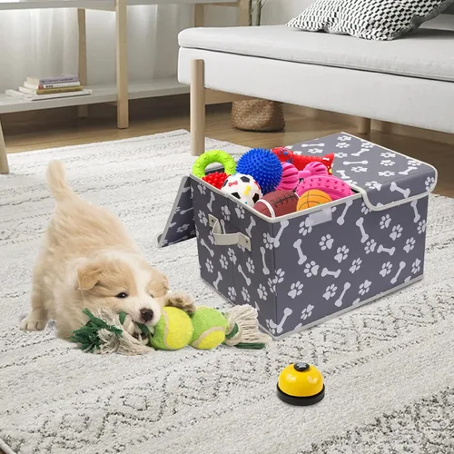 Miniatura 5 de Caja de almacenamiento de juguetes para mascotas con tapa y organizador de cesta, cubo plegable perfecto para sala de estar, sala