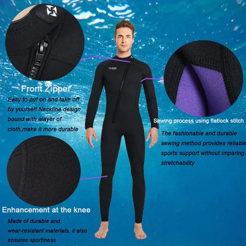 Miniatura 5 de Trajes húmedos para mujeres y hombres, traje de neopreno de cuerpo completo de 3MM, traje de buceo en agua fría, manga larga, cremallera frontal