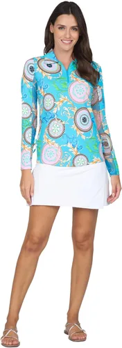 Miniatura 6 de IBKUL Athleisure Wear 48654 - Polo de manga larga con protección solar UPF 50+ Icefil Cooling Tech Debbie Print de longitud ajustable