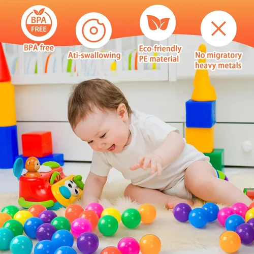 Miniatura 2 de Markdang 170 bolas de plástico a prueba de aplastamiento de 2.1 a 2.2 pulgadas para bebés y niños pequeños, 8 colores brillantes con bolsa