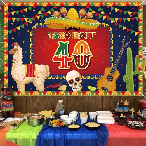 Cartel de decoración de cactus mexicano de 4 x 6 pies, fiesta de 40 pies, fiesta de taco de fotos de cumpleaños 40, suministros de fiesta para