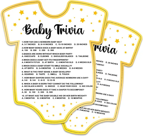 Juegos de baby shower, tarjetas de juego de preguntas para bebés, suministros y actividades divertidos para juegos de fiesta de baby shower, género