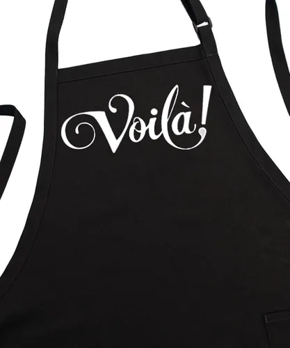 Miniatura 2 de Voila - Delantales de cocina para mujeres y hombres, negro, ajustable, dos bolsillos delanteros, divertido y lindo delantal de cocina francesa