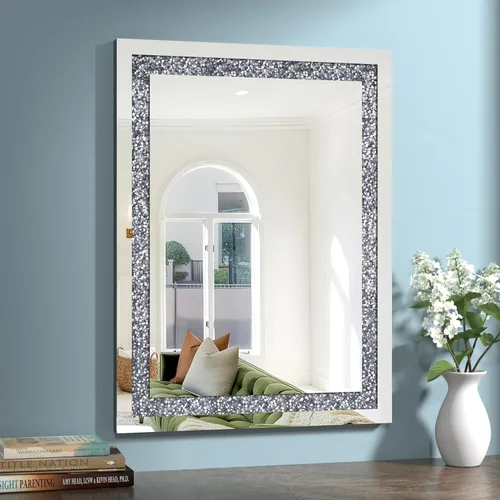 Miniatura 10 de Espejo Decorativo de Cristal - Rectángulo de 16 x 20 pulgadas, Precioso Espejo Plateado, Espejo de Diamante Triturado para Decoración de Pared