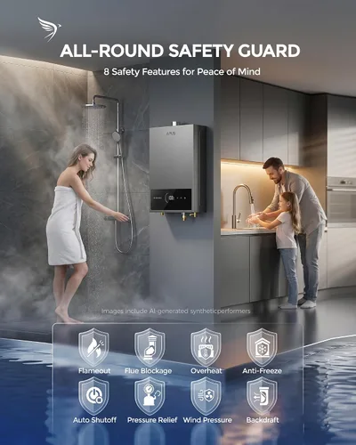 Miniatura 6 de APUS Calentador de agua sin tanque de gas natural, hasta 3.6 GPM, calentador de agua sin tanque para interiores, 80,000 BTU bajo demanda