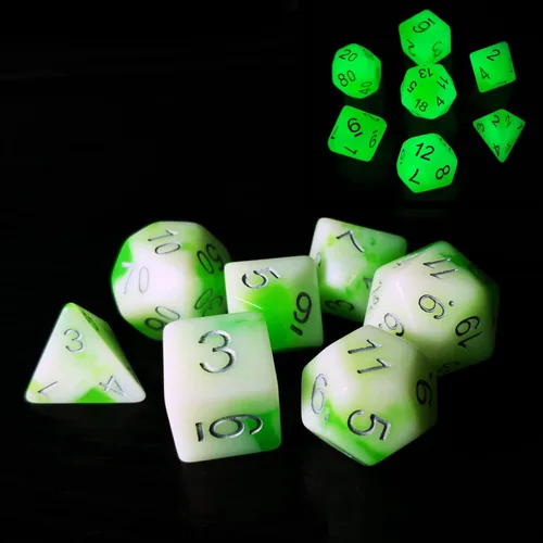 Miniatura 10 de Bescon Juego de dados poliédricos que brillan en la oscuridad de dos tonos Blue Dawn, juego de dados RPG luminosos d4 d6 d8 d10 d12 d20 d% paquete