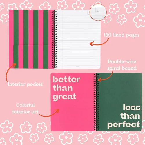 Miniatura 2 de ban.do - Cuaderno pequeño con espiral, diseño verde, con frase, 9 x 7 pulgadas, con bolsillos y 160 páginas a rayas, Encontrar alegría (Find Joy)