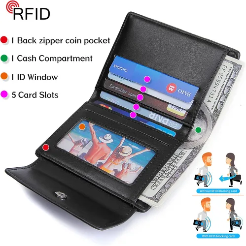 Miniatura 3 de GEEAD Billeteras pequeñas de piel sintética con bloqueo RFID para mujer, cartera delgada para múltiples tarjetas para mujer con bolsillo