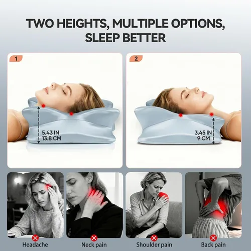 Miniatura 4 de Almohada cervical para el cuello para aliviar el dolor de cuello, almohada ergonómica de contorno de espuma viscoelástica con funda de tela de satén