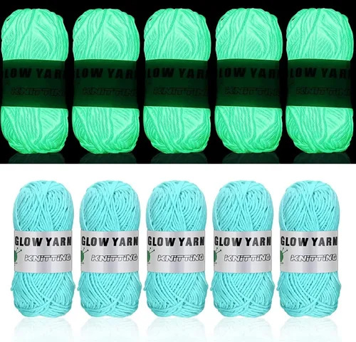Miniatura 10 de 5 rollos de hilo que brillan en la oscuridad, 55 yardas de hilo de ganchillo luminoso para tejer, suministros de costura para tejer manualidades Gris