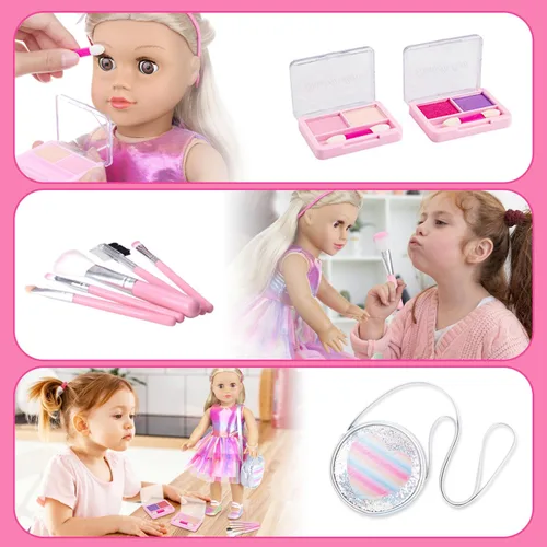 Miniatura 4 de ZITA ELEMENT Juego de 14 piezas de accesorios de maquillaje para muñeca de 18 pulgadas con vestido para muñeca de la generación, juego de maquillaje